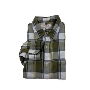 Wallace & Barnes Green Blue Yellow Plaid Cotton Flannel Shirt Double Pocket‎ L